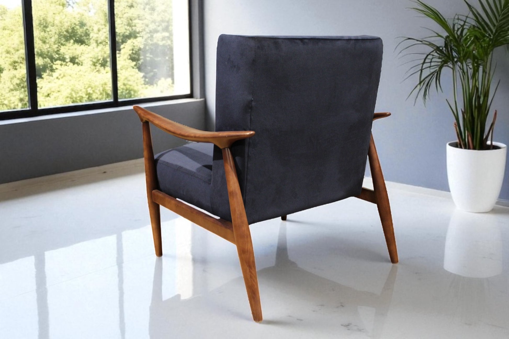 HLHF Curve Blue Velvet Accent Chair Accent Chairs Furniture Store Burlington Ontario Near Me 