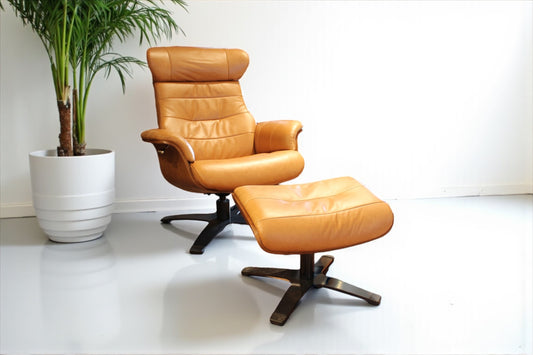 HLHF Arch Leather Lounge Accent Chair & Ottoman - Whiskey Accent Chairs Furniture Store Burlington Ontario Near Me 