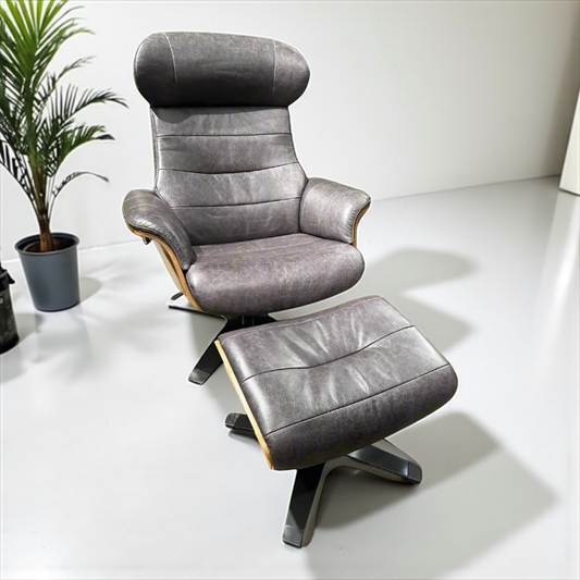 HLHF Arch Leather Lounge Accent Chair & Ottoman - Charcoal Accent Chairs Furniture Store Burlington Ontario Near Me 