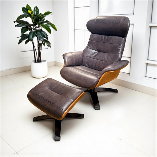 HLHF Arch Leather Lounge Accent Chair & Ottoman - Charcoal Accent Chairs Furniture Store Burlington Ontario Near Me 