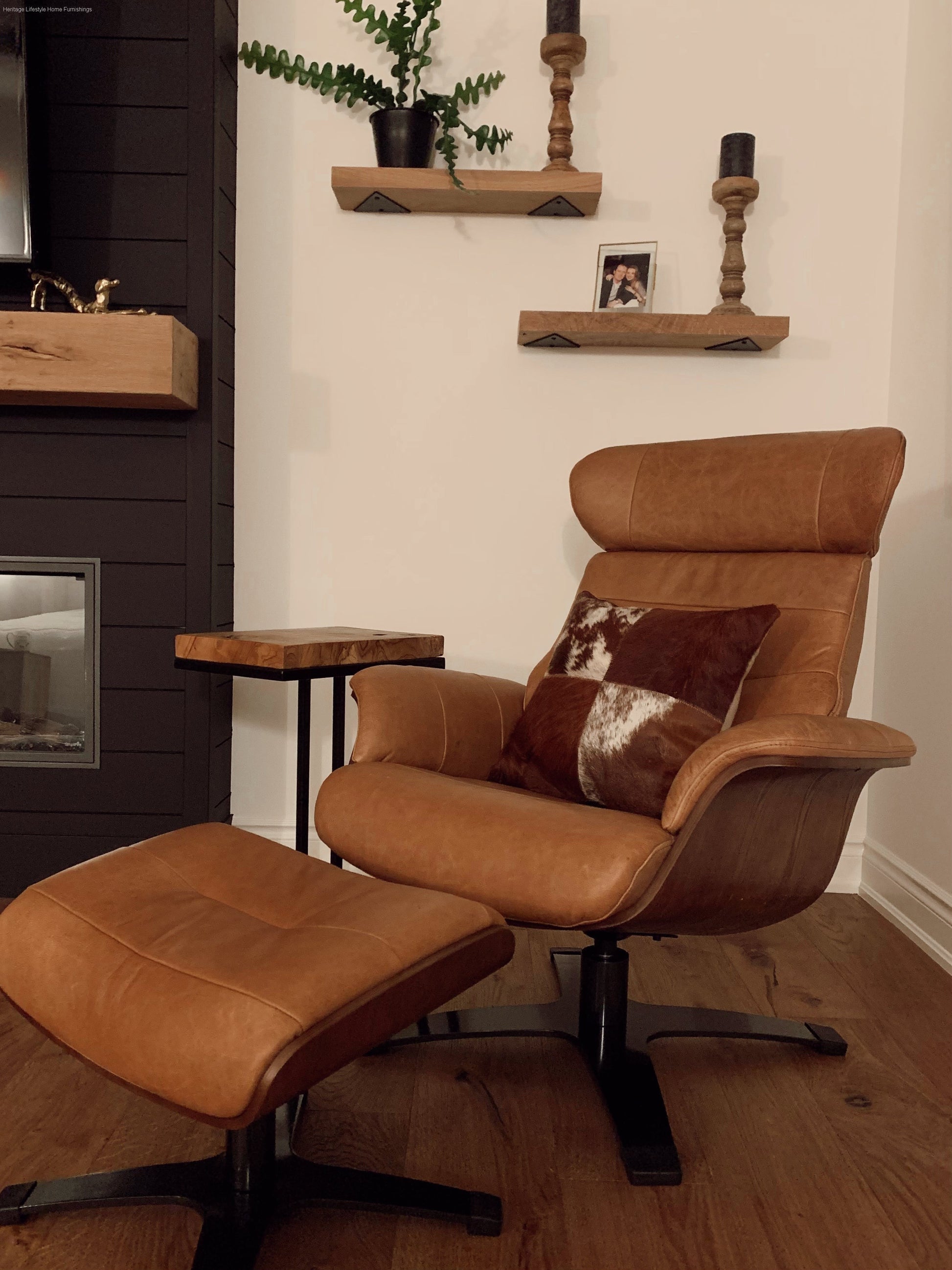 HLHF Arch Leather Lounge Accent Chair & Ottoman - Whiskey Accent Chairs Furniture Store Burlington Ontario Near Me 